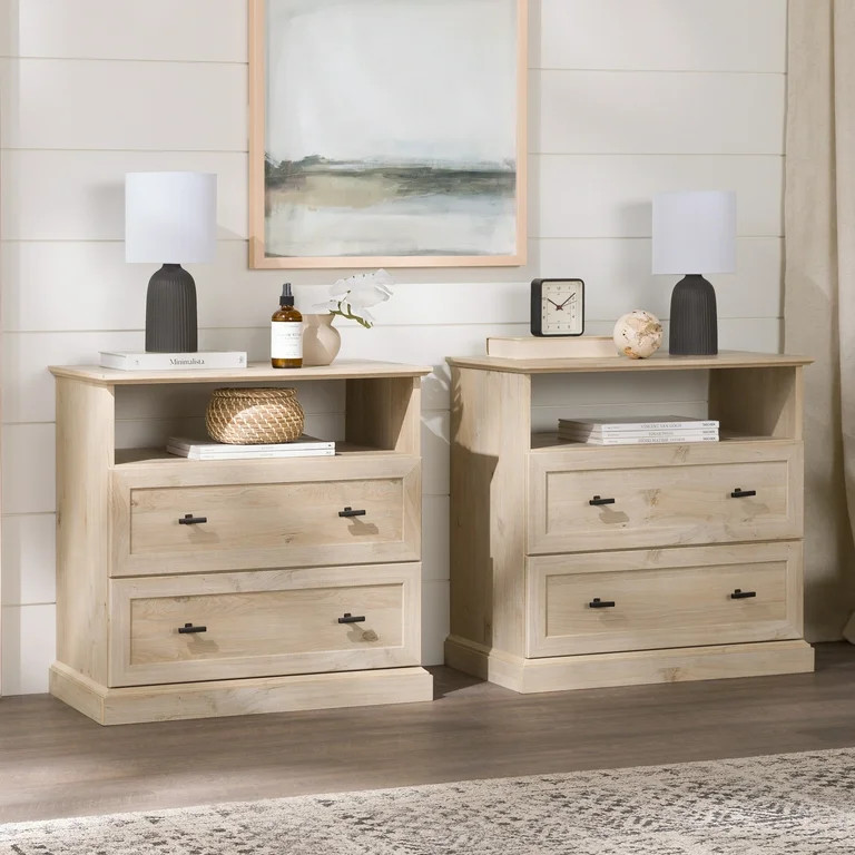 Walker Edison Traditional 2-Drawer Nightstand, Set of 2, White Oak | Walmart (US)