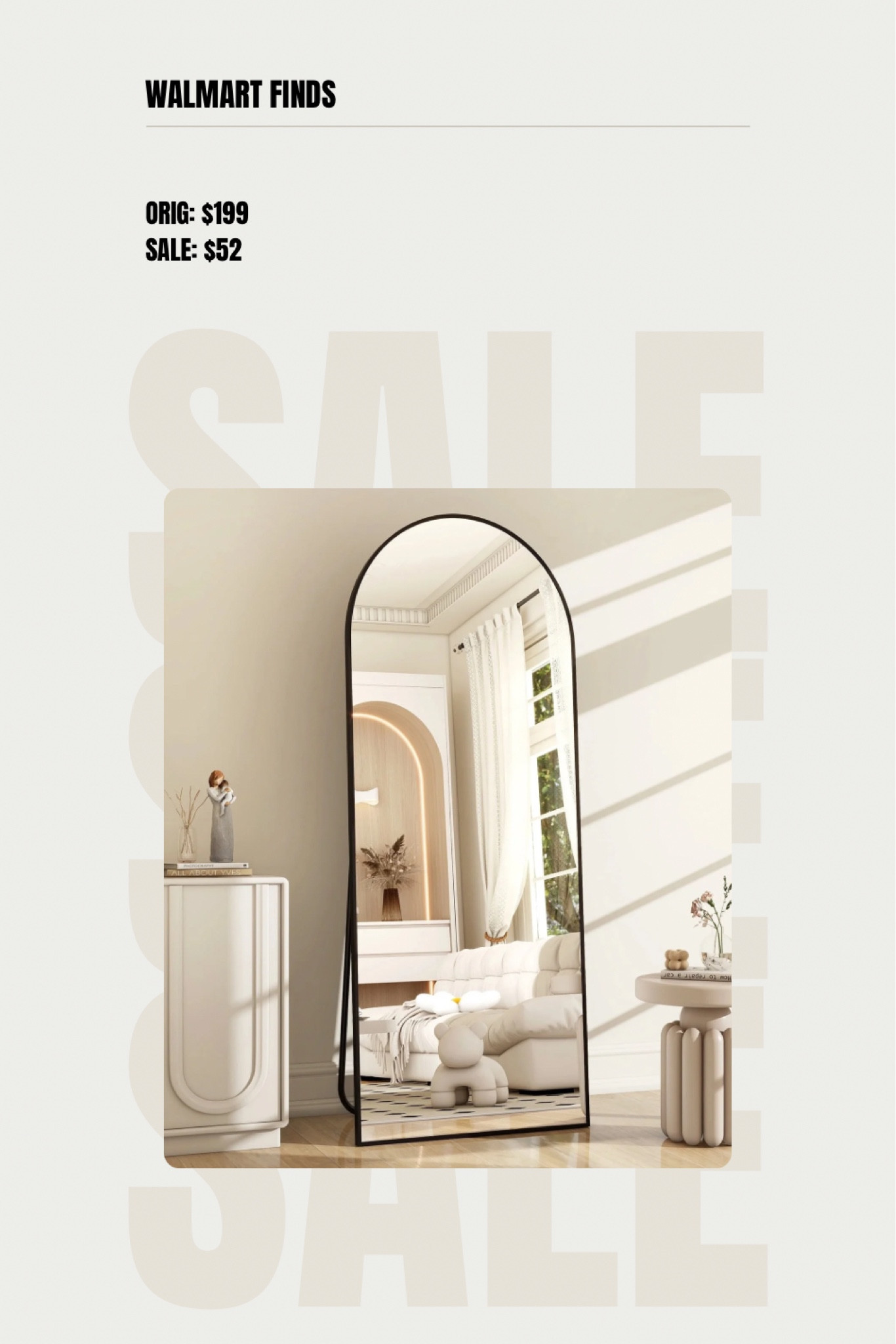 SUCH a good price on this modern arch mirror - barely over $50 is nuts for a full length floor mirror - obsessed 🤩 

#LTKFindsUnder100 #LTKHome