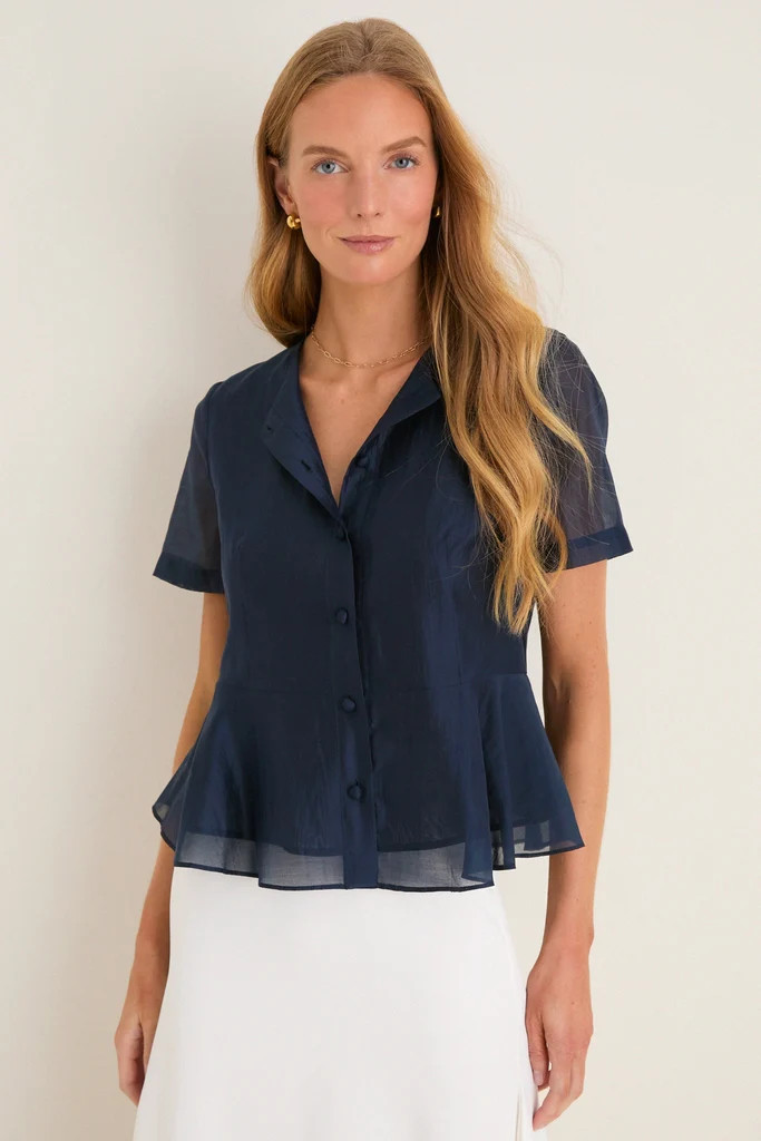 Navy Organza Peplum Sylvette Blouse | Tuckernuck (US)