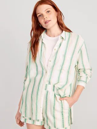 Oversized Striped Linen-Blend Boyfriend Shirt for Women | Old Navy (US)