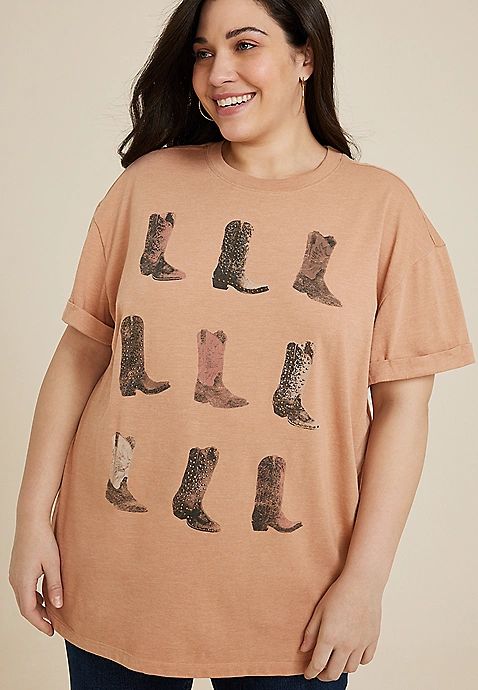 Plus Size Studded Cowgirl Boots Oversized Graphic Tee | Maurices