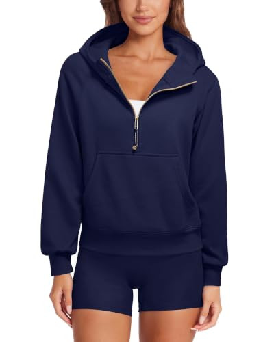 SUUKSESS Women Gold Half Zip up Cotton Hoodies Casual Pullover Sweatshirt | Amazon (US)