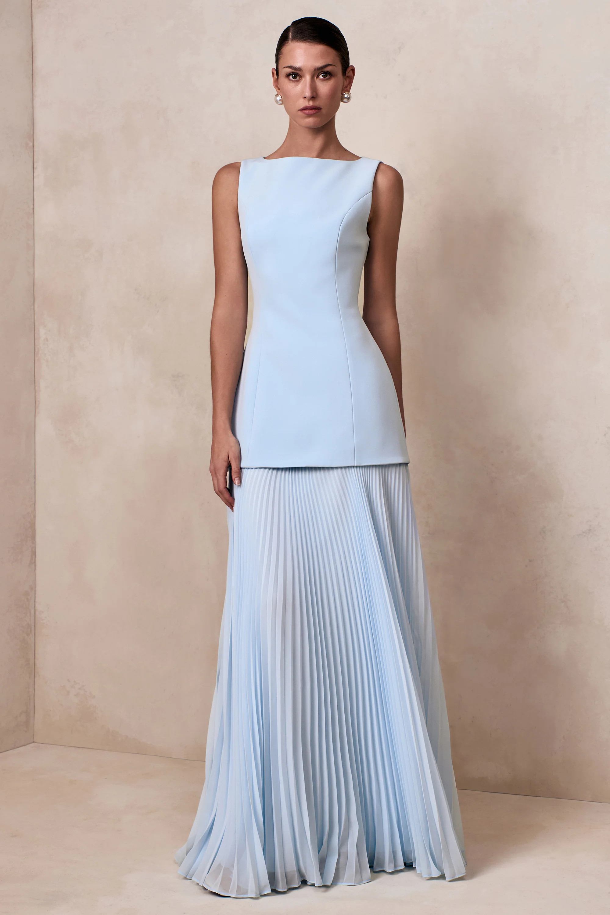 Hadley | Powder Blue Boat-Neck Maxi Dress With Drop-Waist | Club L London