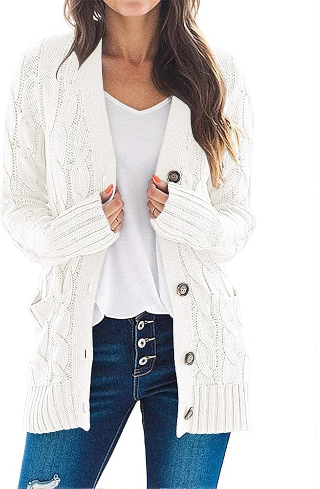MEROKEETY Women's 2025 Fall Long Sleeve Cable Knit Sweater Open Front Cardigan Button Loose Outer... | Amazon (US)