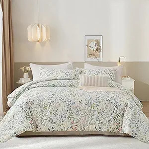 EAVD Vintage Style Botanical Floral Comforter Set Queen Soft Chic Colorful Spring Floral Bedding ... | Amazon (US)