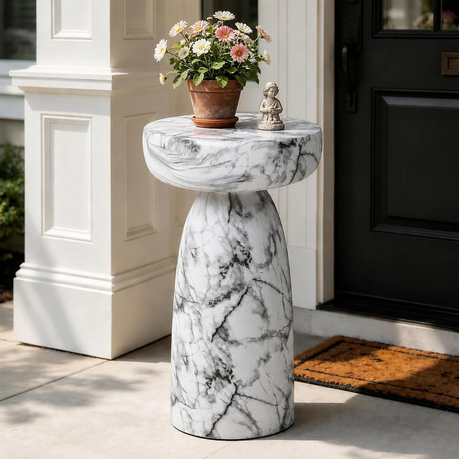 Faux Marble Side Table, 24Inch Outdoor End Table Pedestal | Amazon (US)