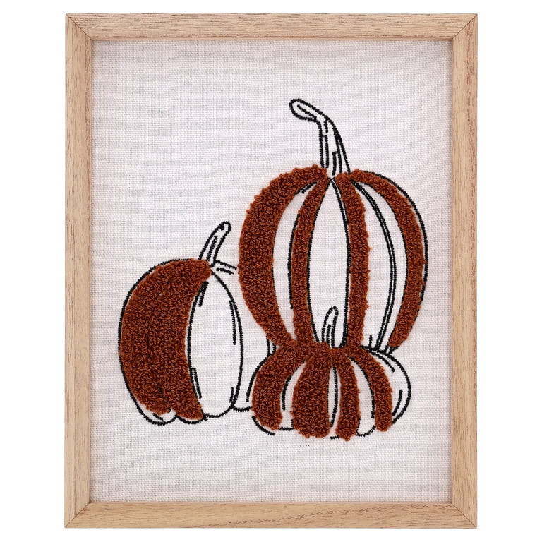 Embroidered Pumpkin Framed Wall Decoration, Orange and White, 8" x 10", Fall by Way To Celebrate | Walmart (US)