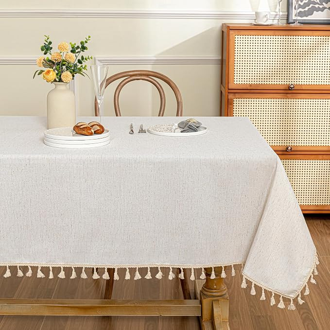 MYSKY HOME Table Cloth 60x84 in Rectangle Table, Heavy Duty Cotton Tassel Linen Look Waterproof T... | Amazon (US)