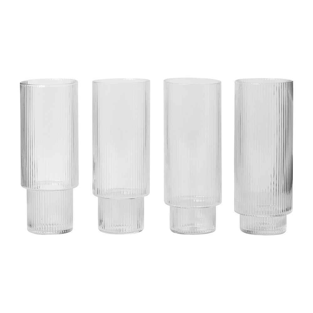 Ripple Long Drink Glasses - Set of 4 - Clear | Amara (UK)