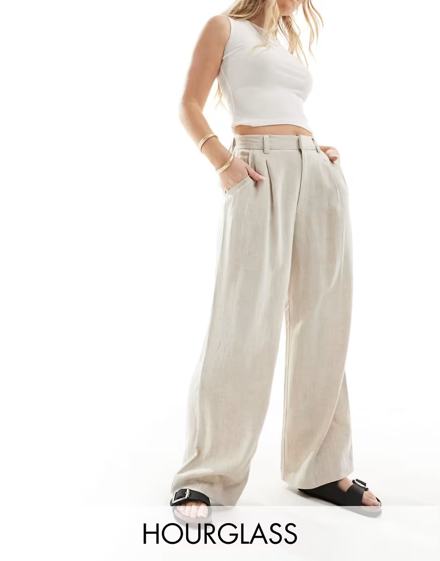 ASOS DESIGN Hourglass relaxed straight leg linen blend pants in natural-Neutral | ASOS (Global)
