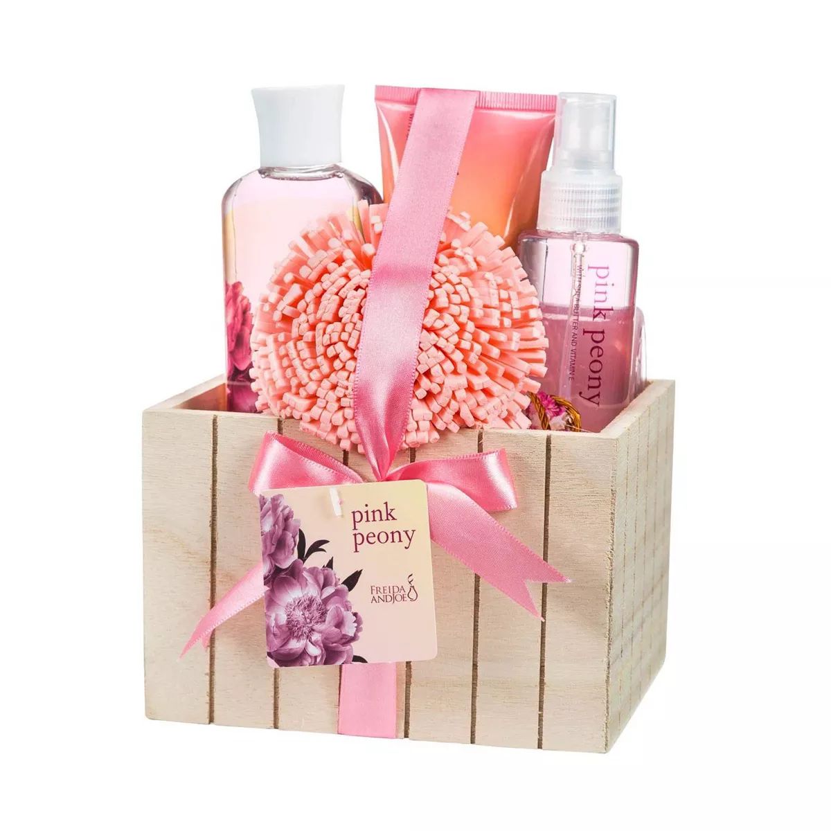 Freida & Joe  Pink Peony Fragrance Spa Collection in Natural Wood Plant Box Bath & Body Gift Set | Target