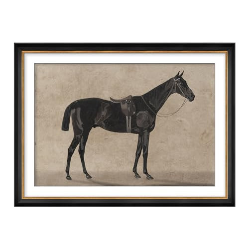 MUDECOR Premium Framed Wall Art Vintage Black Horse Classic Framed Equestrian Illustrations Impressionism Scenic Colorful for Living Room, Bedroom, Office - 26"x36" Black | Amazon (US)