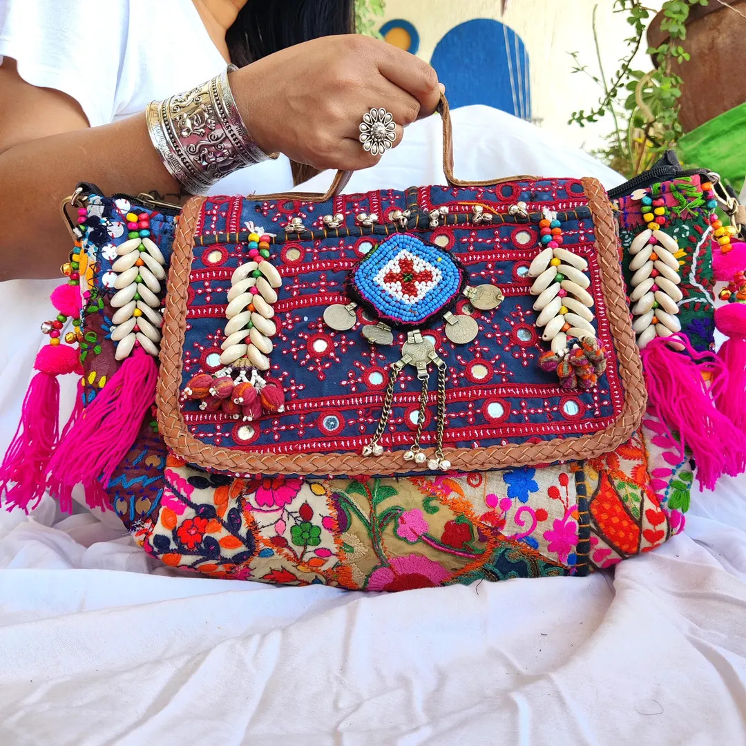 Banjara Pompom Handbag: Vintage Embroidered Boho Bag with Detachable Belt | Etsy (US)