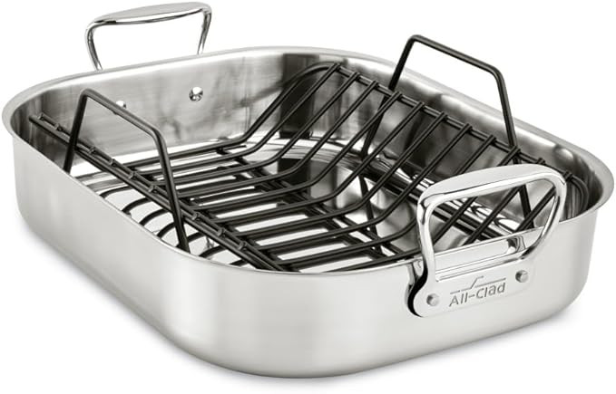 All-Clad Specialty Stainless Steel Roaster and Nonstick Rack 16x13x5 Inch Oven Broiler Safe 600F ... | Amazon (US)