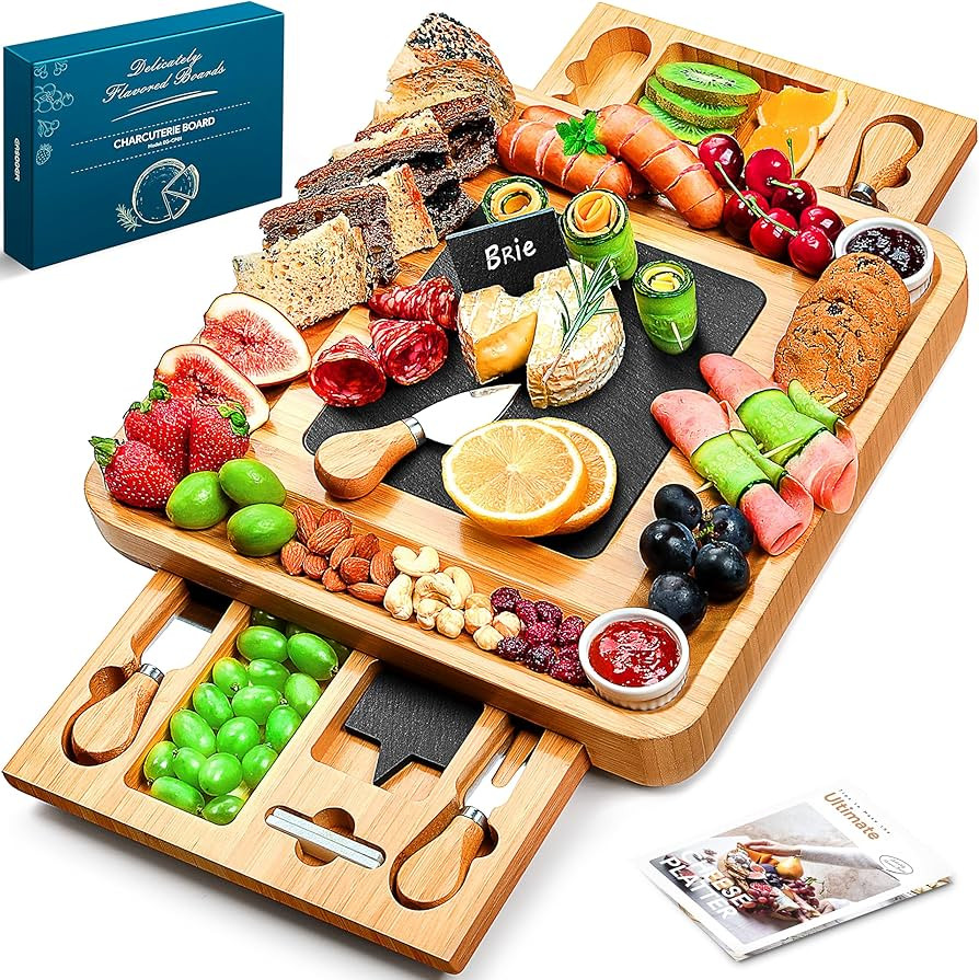 Easoger Large Bamboo Charcuterie Board with 2 Drawers, Knife and Bowls - Unique Housewarming, Wed... | Amazon (US)