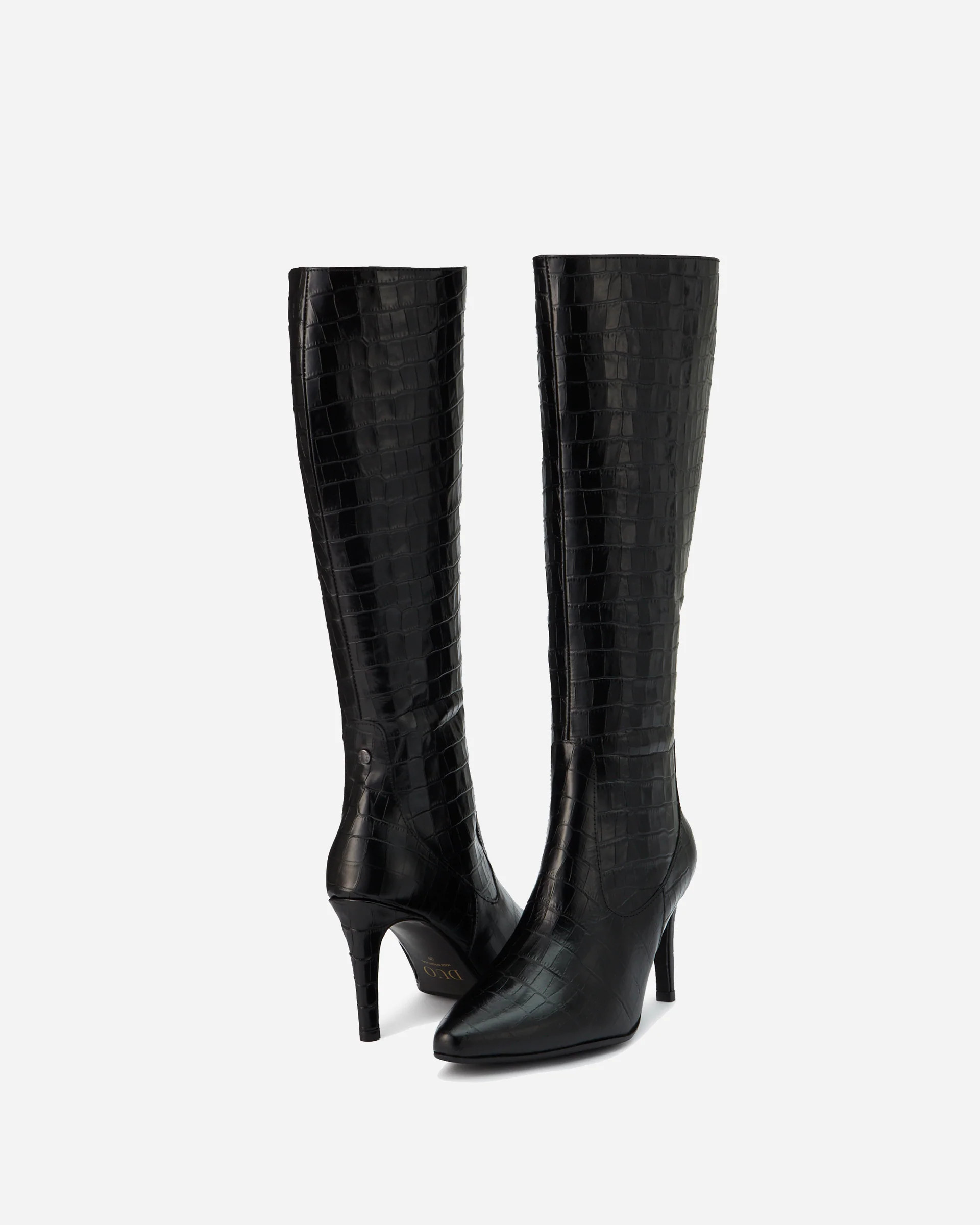 Freya Black Croc Knee High Stiletto Boots | DuoBoots | DuoBoots