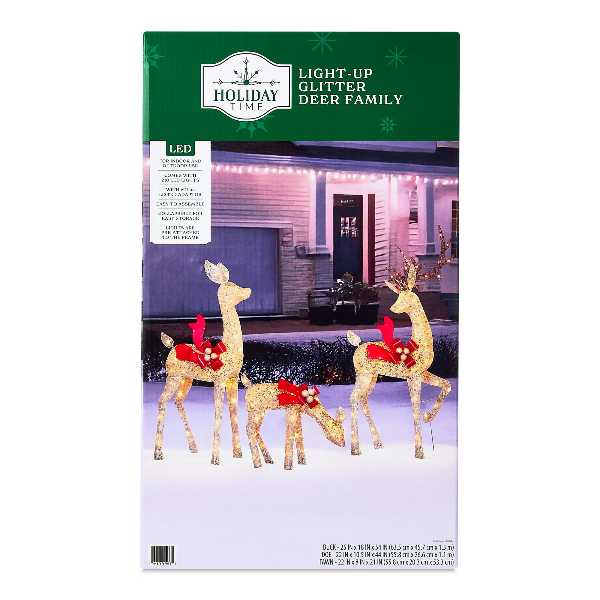 Indoor/Outdoor Light-Up Glitter Deer Family Christmas Decoration with 210 LED Lights, Warm White,... | Walmart (US)