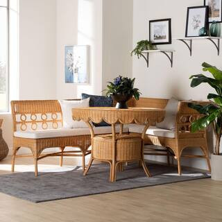 Matilde Light Honey Rattan 3-Piece Dining Nook Set | The Home Depot