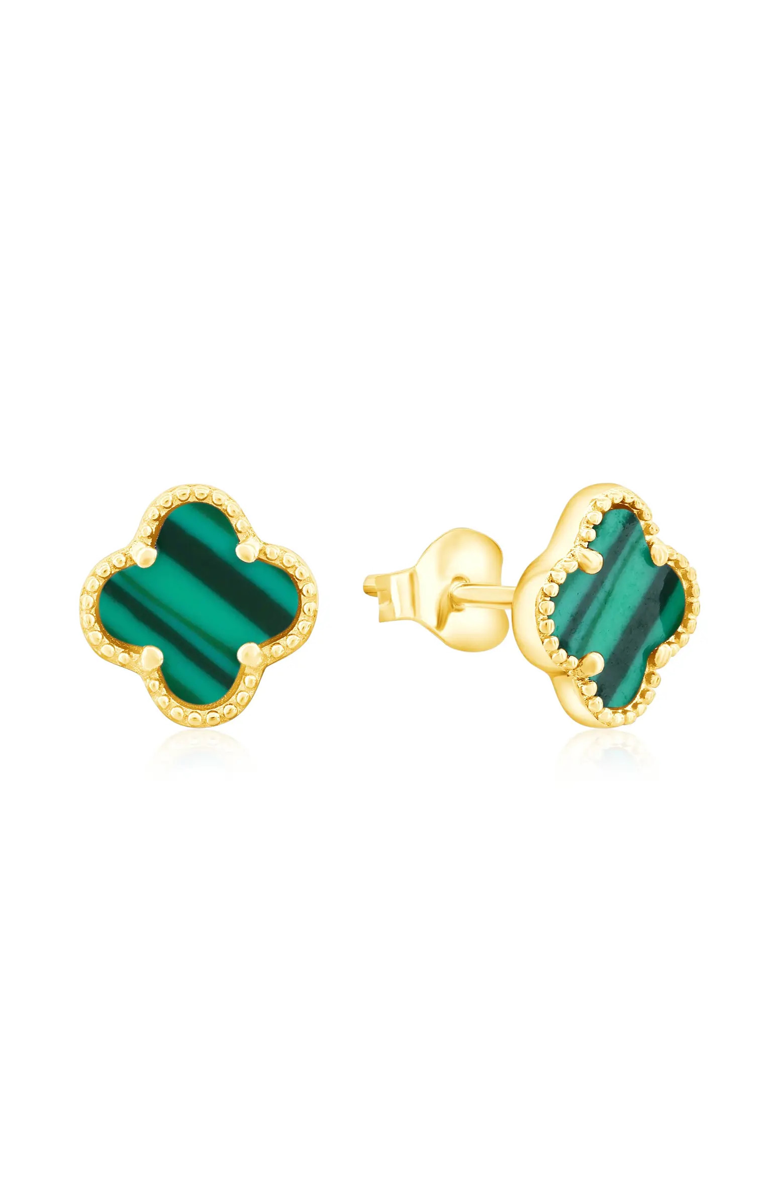 Gold Flashed Sterling Silver Green Clover Studs | Nordstrom