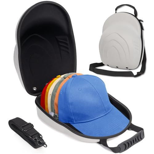 Glamgen Hard Hat Travel Case, Cap Storage for Baseball Caps with Adjustable Shoulder Strap and Carrying Handle, Hat Carrier Organizer Holder Bag up to 6 Hats for Women and Men Travel Home - Grey | Amazon (US)