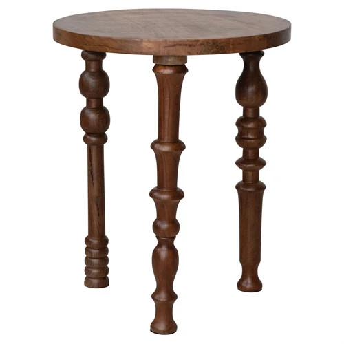 Lael Modern Classic Brown Mango Wood Round End Table | Kathy Kuo Home