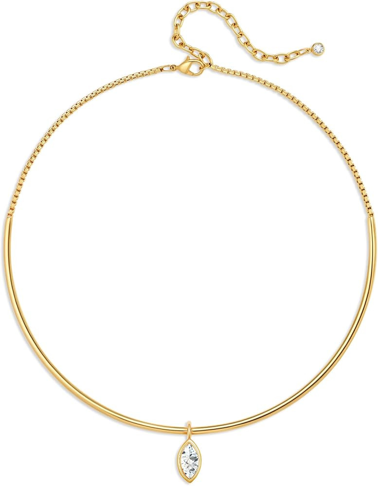 14K Gold Plated Collar Choker Necklace for Women Trendy Dainty Cubic Zirconia Pendant Necklace St... | Amazon (US)