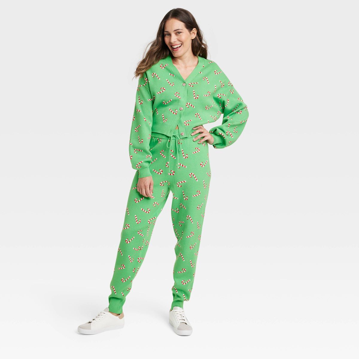 Women's Candy Cane Graphic Cardigan - Green | Target