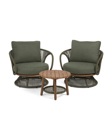 3Pc Outdoor Swivel Accent Chairs And Table Set, Polyester | TJ Maxx