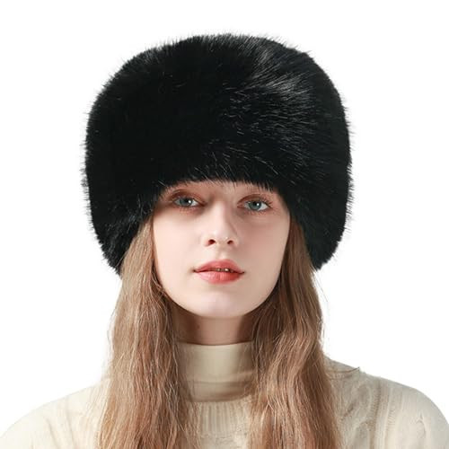 Peicees Winter Faux Fur Hat for Women Girls Cossack Russian Style Ladies Ushanka Fuzzy Furry Hat Warm Fluffy Bucket Hat Black | Amazon (US)