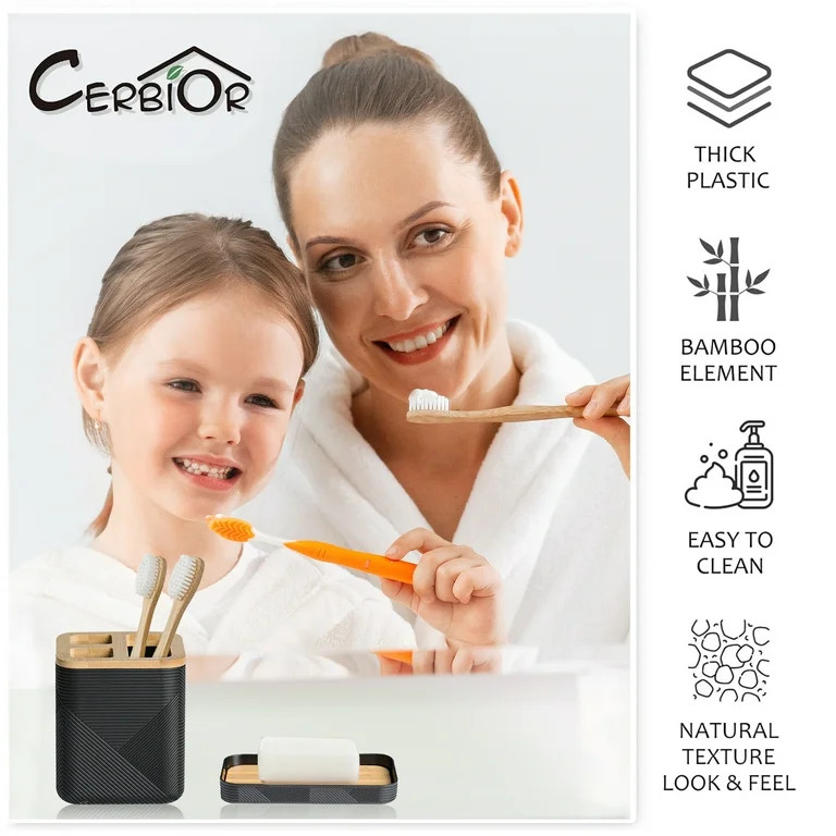 CERBIOR Bathroom Accessories Set 6 Piece Bamboo Bath Ensemble Includes Soap Dispenser, Toothbrush... | Walmart (US)