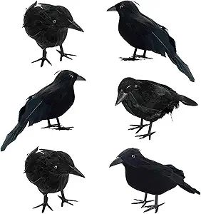 Medoore 6 Pieces Halloween Black Crows Feathered Crows Realistic Looking Ravens Large Handmade Bl... | Amazon (US)