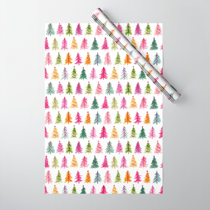 Colorful Vintage Bottlebrush Christmas Trees Wrapping Paper | Society6