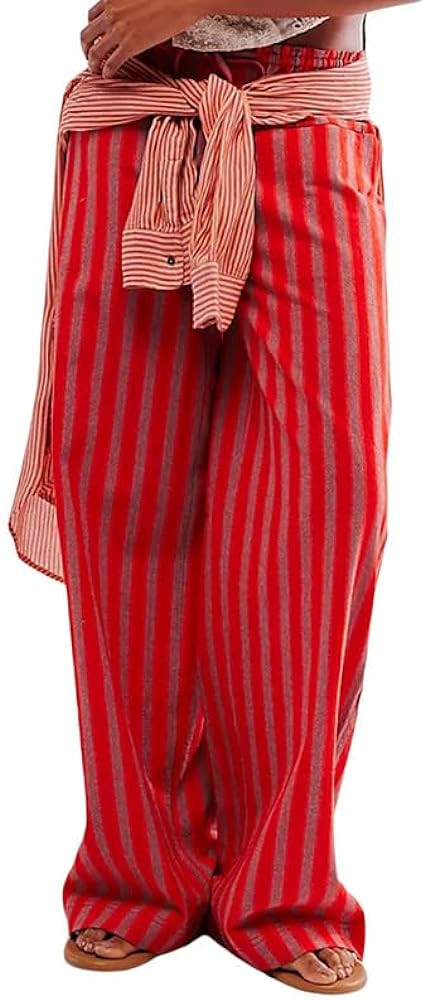 Y2k Striped Pants for Women Elastic Drawstring High Waist Wide Leg Pants Vintage Streetwear Loung... | Amazon (US)