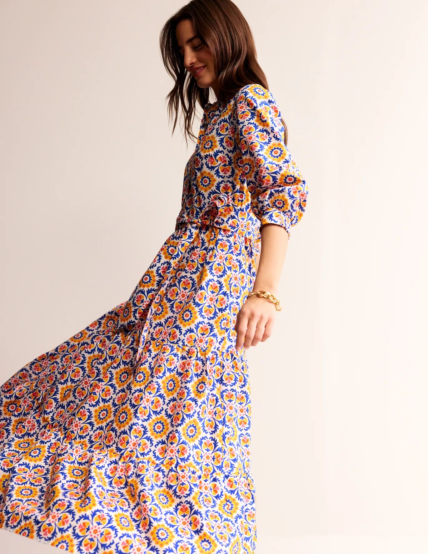 Alba Tiered Cotton Maxi Dress - Artisan's Gold, Mosaic Bloom | Boden US | Boden (US)