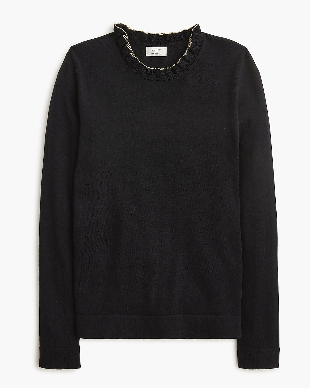 Cotton ruffleneck sweater with metallic trim | J.Crew Factory