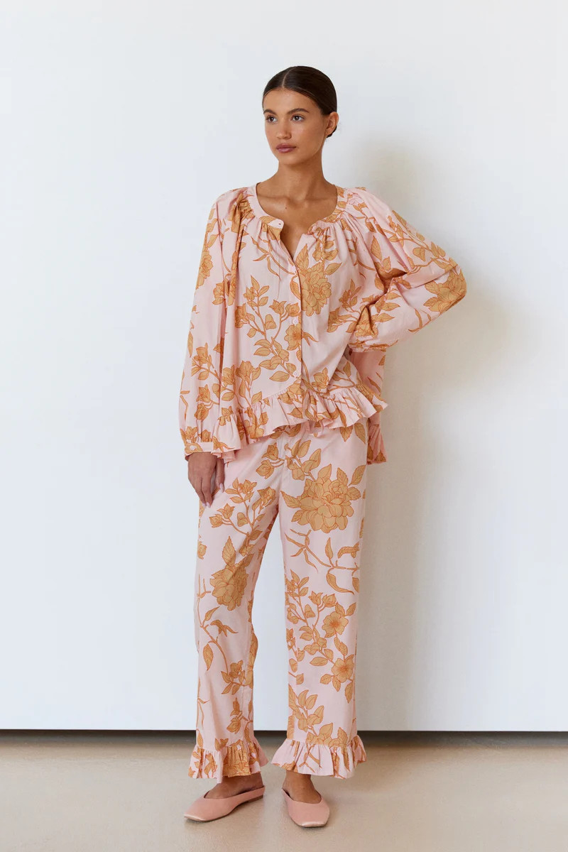 Sophie Sleep Set - Long - Cotton Modal - Romantic Floral Peach | Piyama US