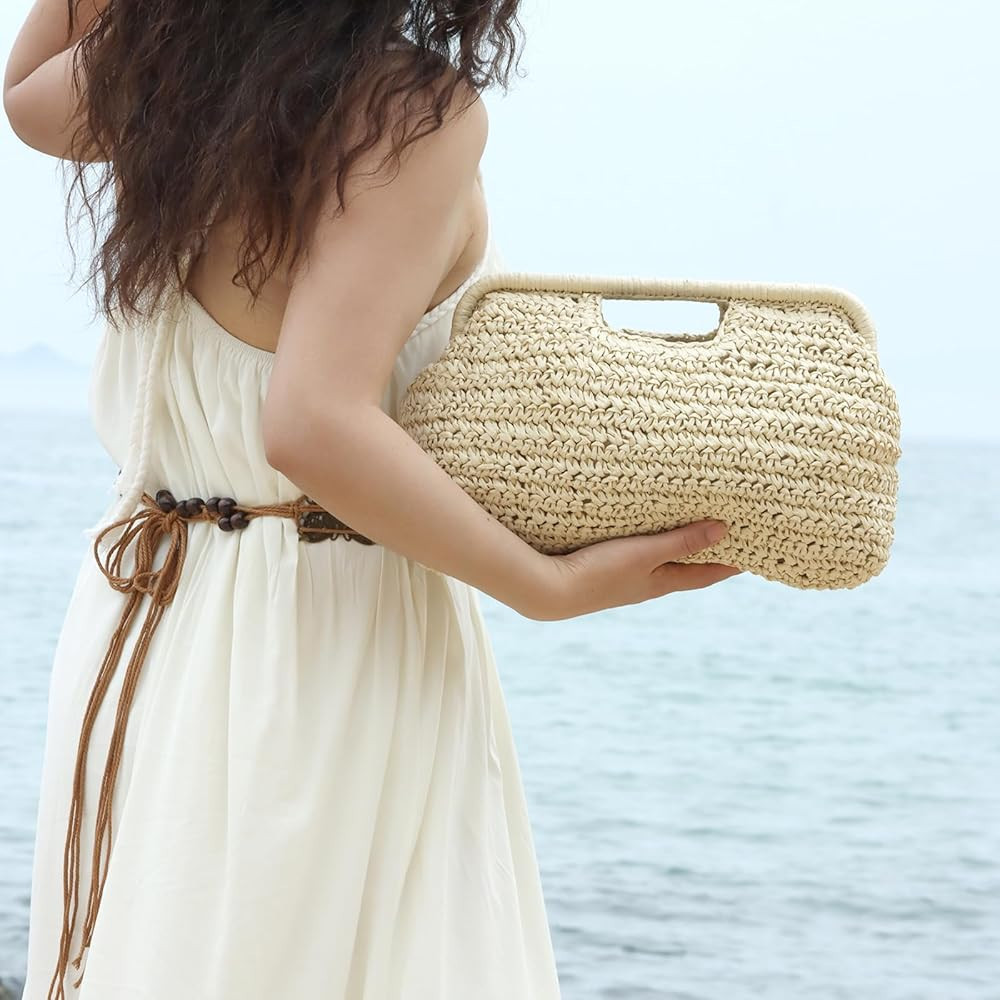 EVEOUT Straw Clutch for Women Summer Boho Raffia Beach Purse Bag Holiday Woven Tote Handbag for W... | Amazon (UK)