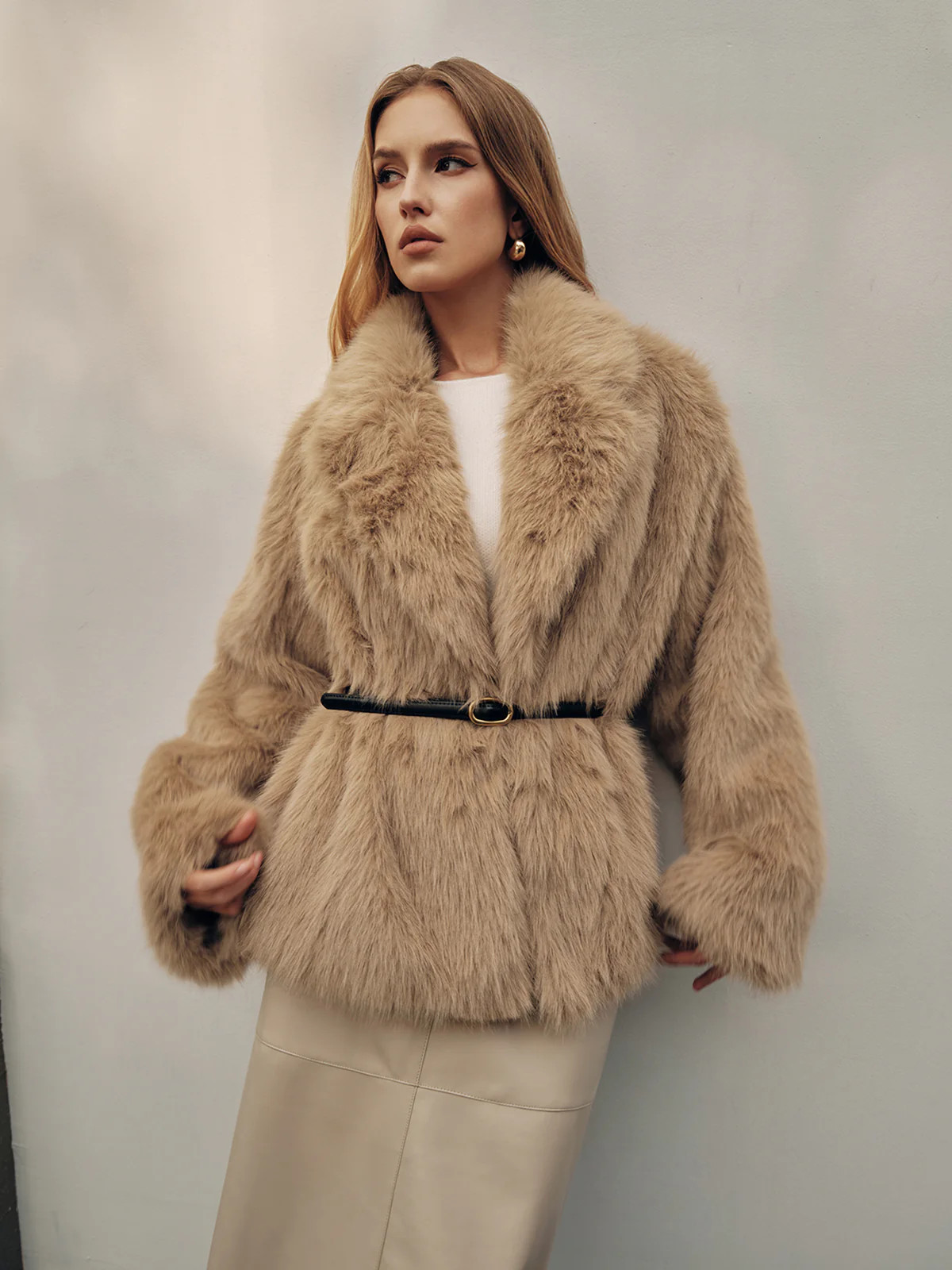 Shawl Collar Faux Fur Coat without Belt | Commense
