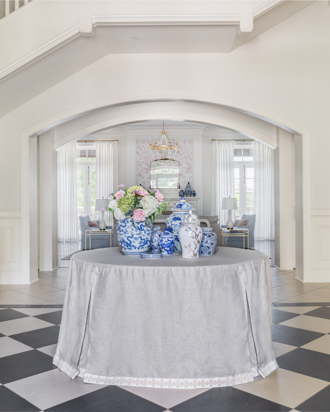 A grand foyer sets the tone for the entire sorority house 🩷

It’s the first space everyone walks into, so it should feel welcoming, layered, and full of personality while still making a statement.  

 #LTKHome