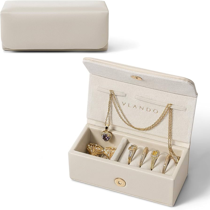 Vlando Small Jewelry Box, Mini Jewelry case for Rings Necklace Earrings, Portable Jewelry Storage... | Amazon (US)