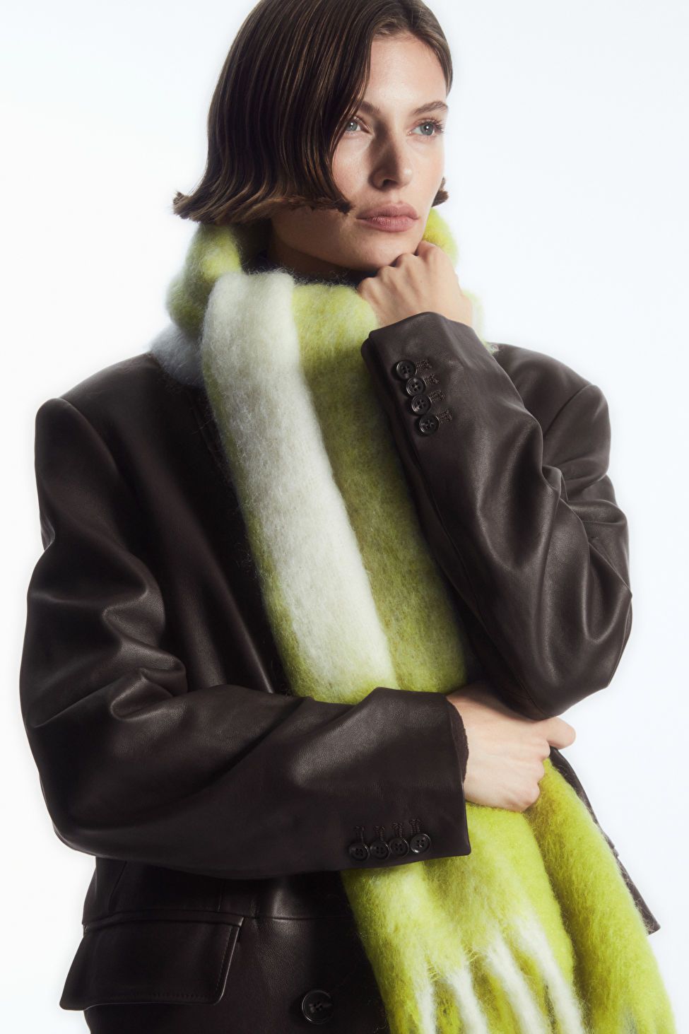 OVERSIZED MOHAIR-BLEND SCARF - GREEN / CHECKED - Hats Scarves and Gloves - COS | COS (US)