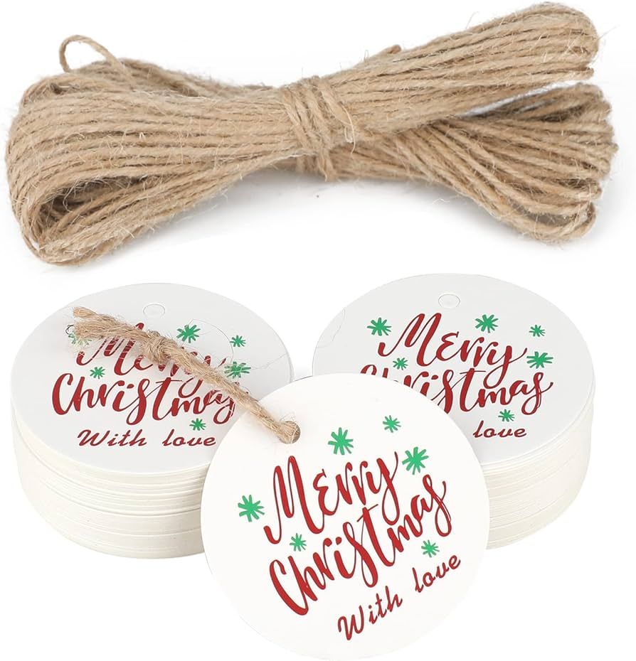 G2PLUS Christmas Gift Tags with String, 100PCS Merry Christmas Gift Tags, 2'' Round Christmas Gif... | Amazon (US)