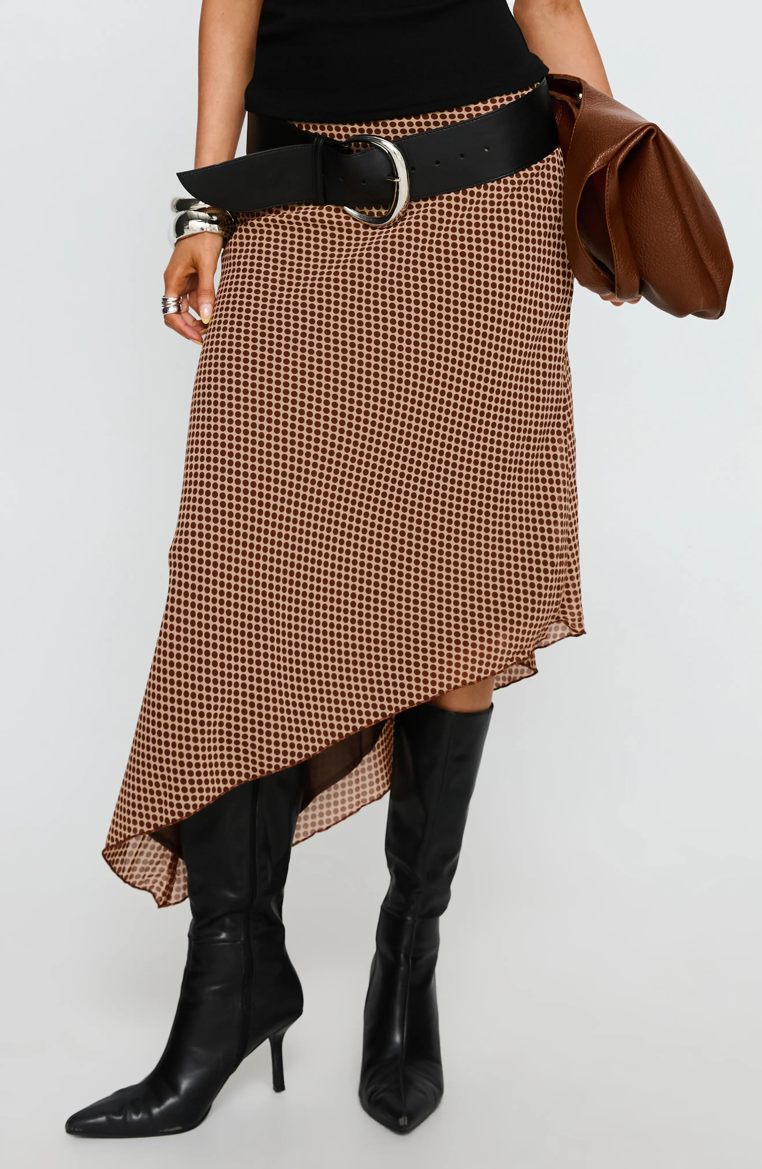 Princess Polly Suella Polka Dot Asymmetric Midi Skirt (Women) | Nordstrom | Nordstrom