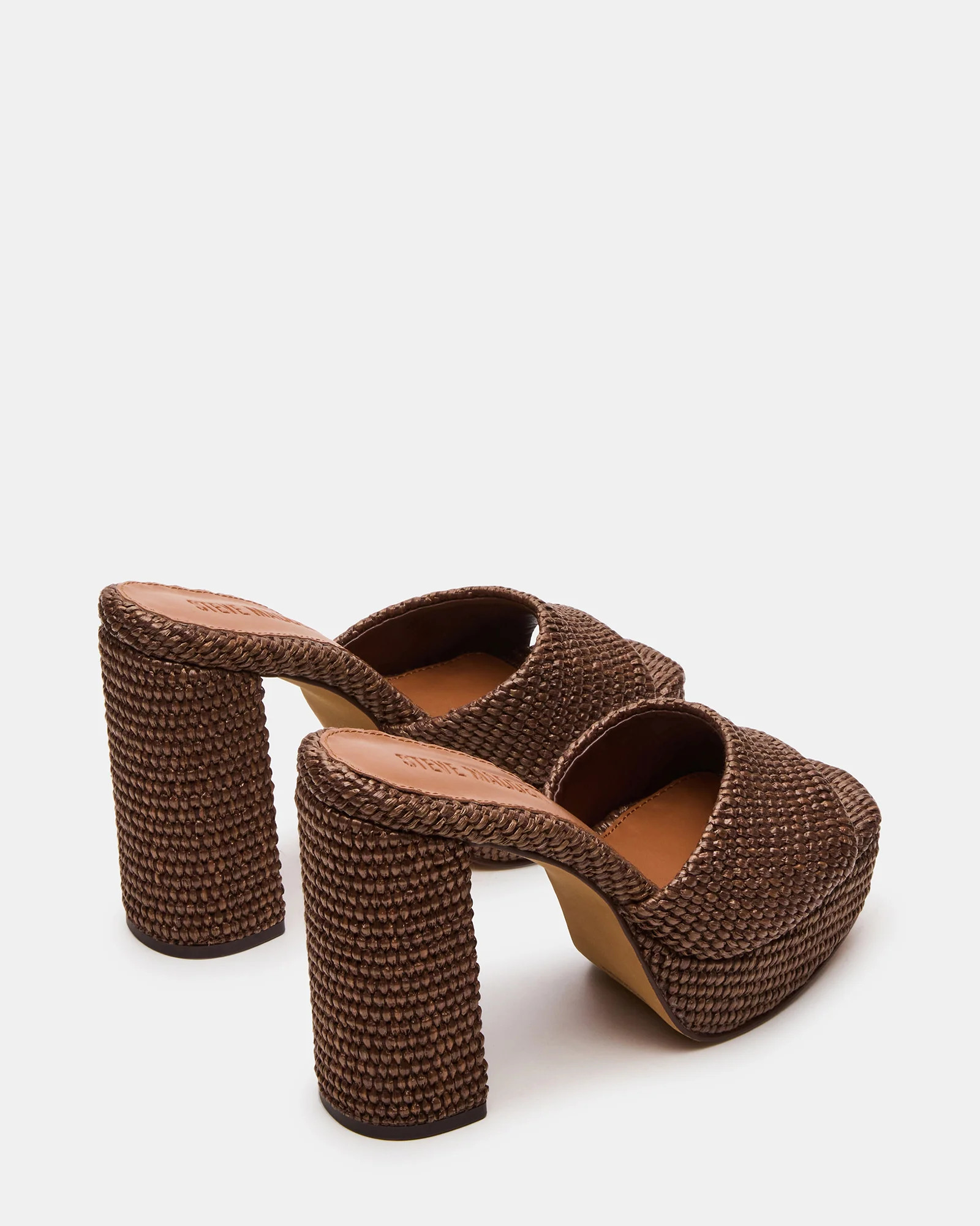 JOEL Brown Raffia Square-Toe Platform Raffia Mule Women's Heel | Steve Madden (US)