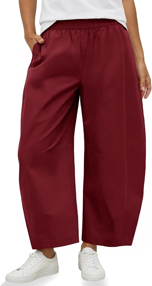 Fisoew Womens Wide Leg Barrel Pants Summer High Waisted Harem Pants Casual Cotton Baggy Trousers ... | Amazon (US)