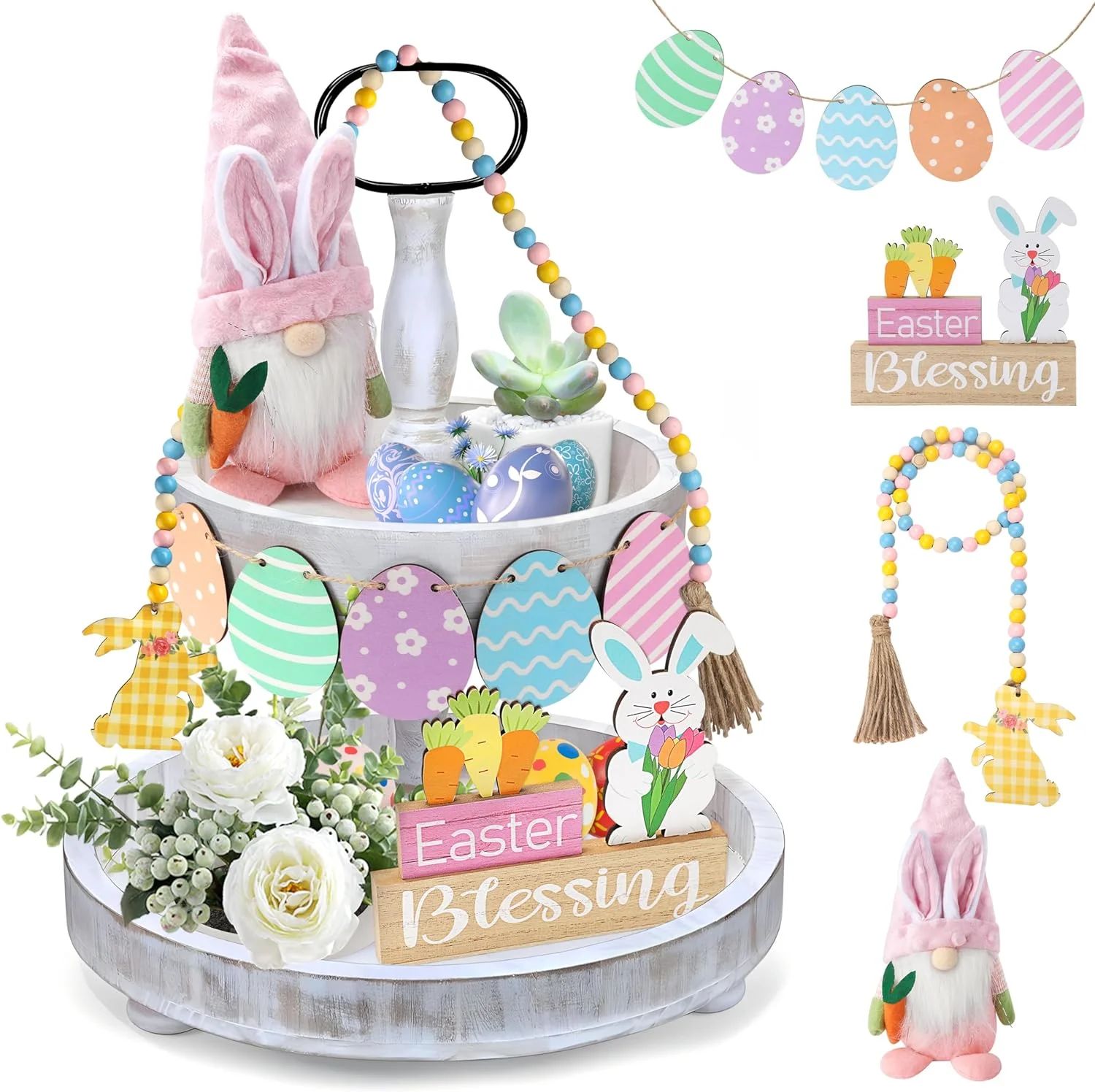 Ayieyill Easter Decorations, Easter Gnome Tiered Tray Decor, Easter Wood Signs,  Easter Bunny Gno... | Walmart (US)