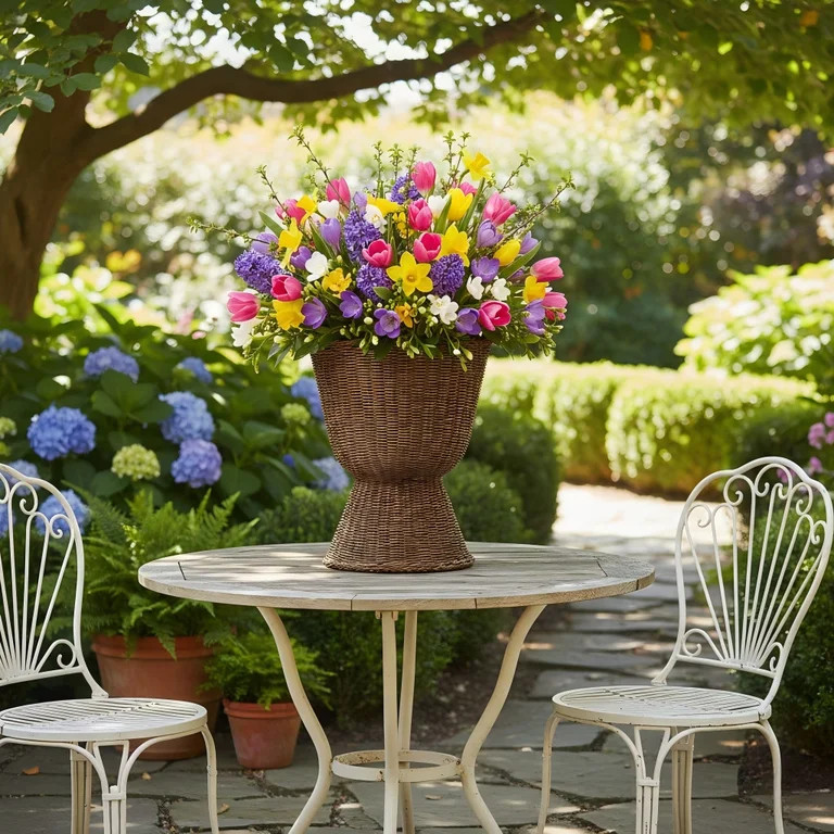 Guvpev 14" Brown Woven Urn-Style Planter, Decorative Wicker Flower Pot with Scalloped Rim and Tra... | Walmart (US)