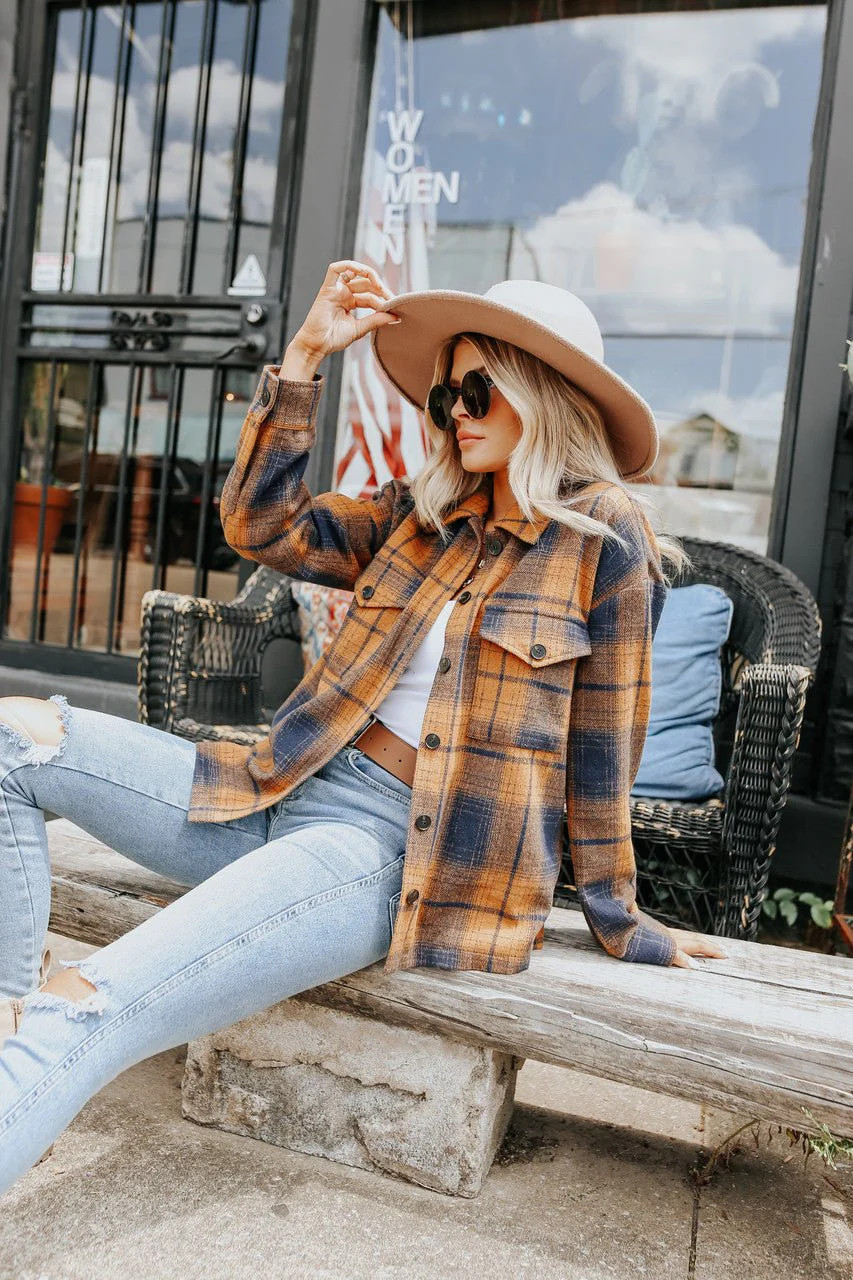 Sundance Navy & Orange Plaid Shacket | Magnolia Boutique