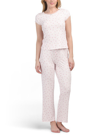Ditsy Floral Short Sleeve Top And Pants Pajama Set for Women | Polyester/Spandex | Marshalls