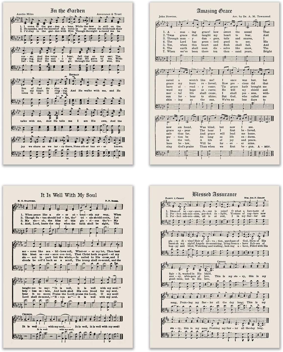 Religious Christian Hymns - Set of 4 (8 inches x 10 inches) Photo Prints - Gospel Sheet Music Pho... | Amazon (US)
